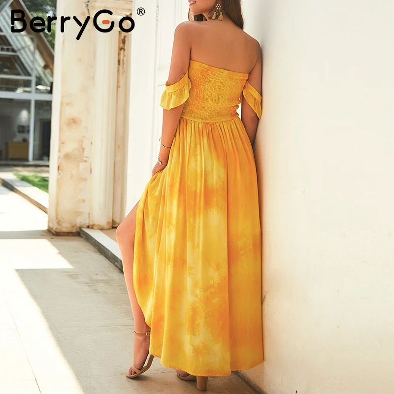 BerryGo Сексуальное Платье макси с открытыми плечами женское праздничное платье