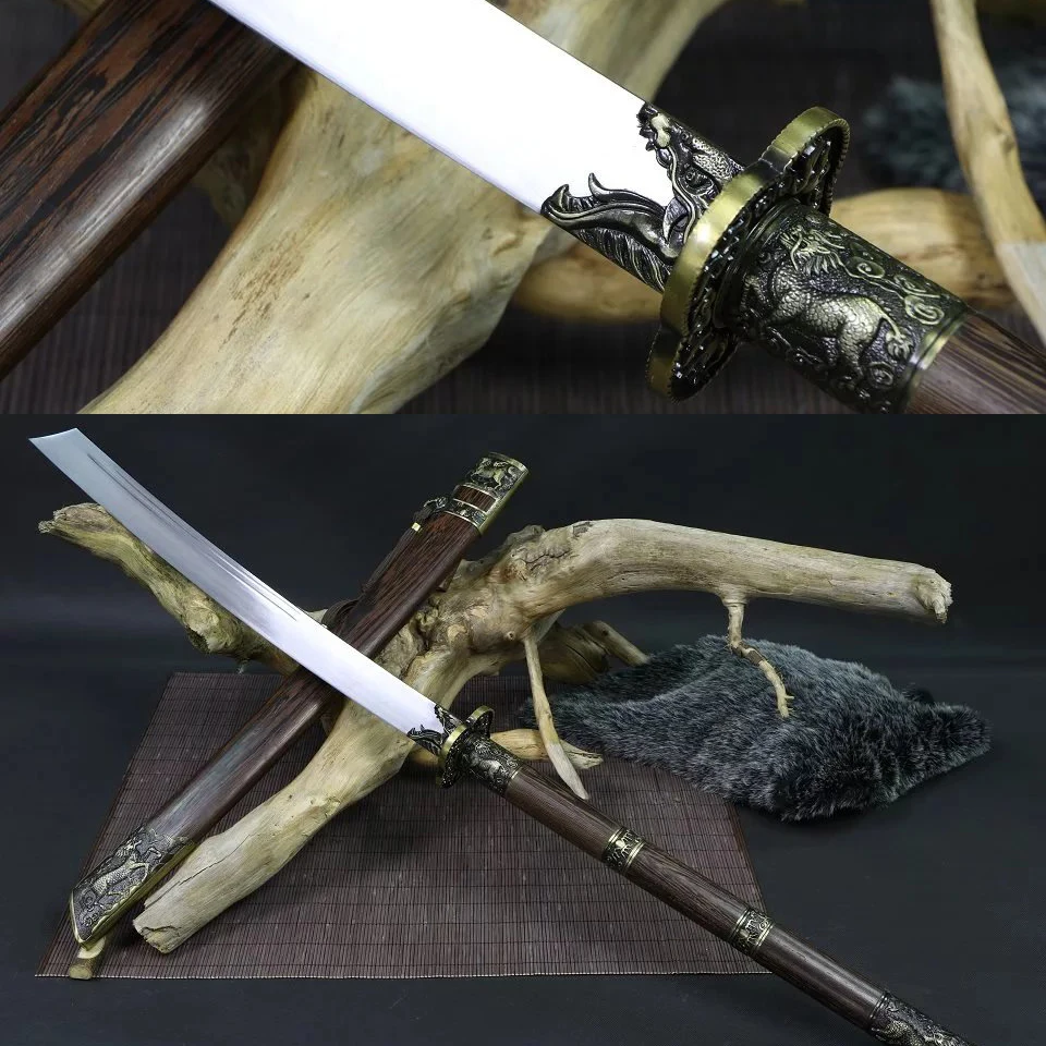 Damascus Folded Steel or High Manganese Steel Blade Forged Chinese Kang XI Emperor BAO DAO Sword Full Tang