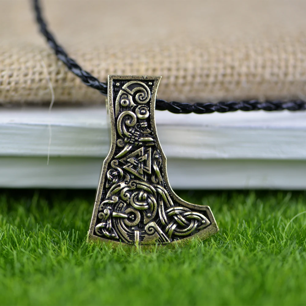

LANGHONG 10pcs Norse Vikings Necklace Dragon and Valknut Axe Pendant Necklace Original Animal Viking Jewelry