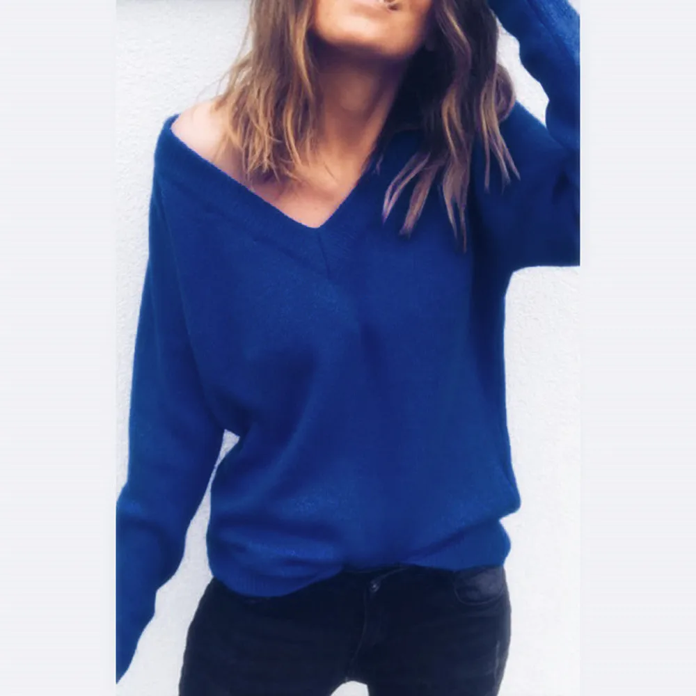 Autumn Winter Knitted Sweaters Women 2018 Loose Sweater Pullovers Jumper deep V-neck sexy Female Femme Tops | Женская одежда