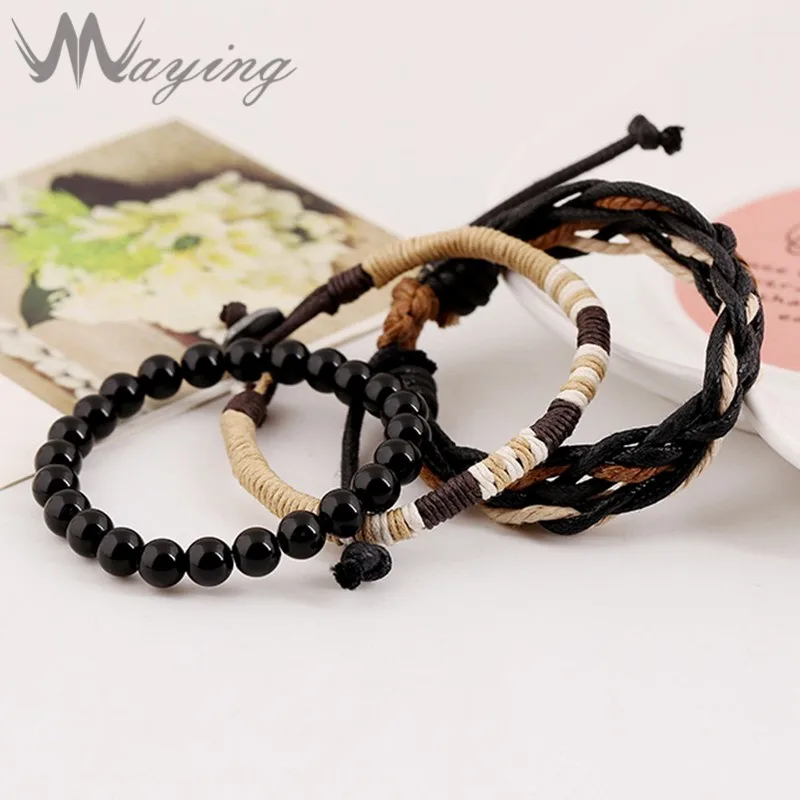 2017 ручной работы в стиле панк черного бисера многослойных плетеная веревка
