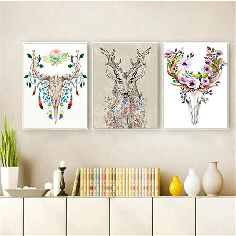 

YongHe Скандинавская декоративная живопись абстрактные цветы Elks настраиваемая картина маслом картины на стену для гостиной