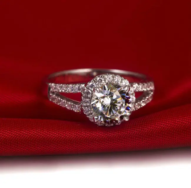 Отличное 1CT блестящее твердое кольцо из белого золота 585 пробы высокое качество