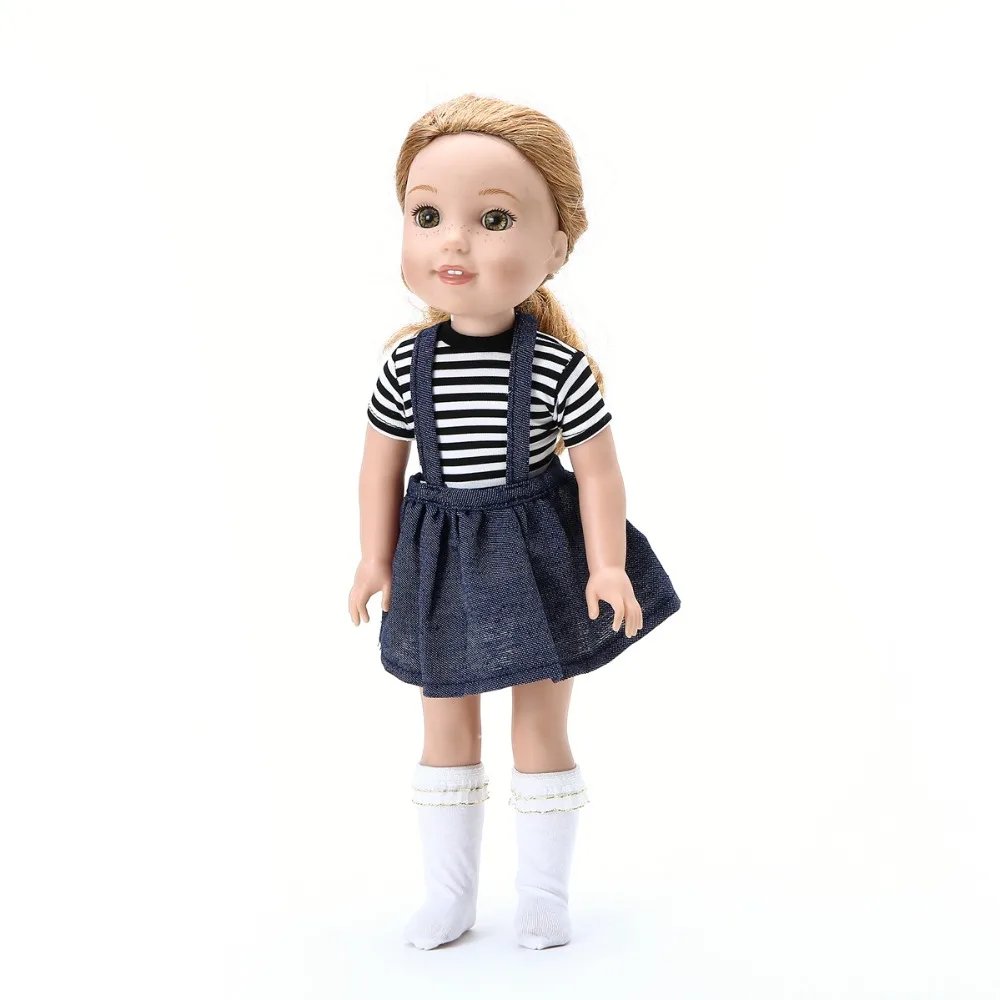 Полосатый юбка на подтяжках + Носки Одежда Fit 14.5 дюймов American Girl Куклы Wellie дети