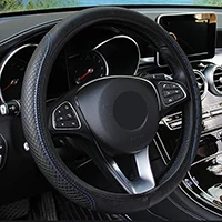 Black blue Чехол рулевого колеса автомобиля искусственная кожа Эластичный Нескользящий Авто Руль тиснение кожа над автомобилем-Стайлинг - Название цвета: Black blue
