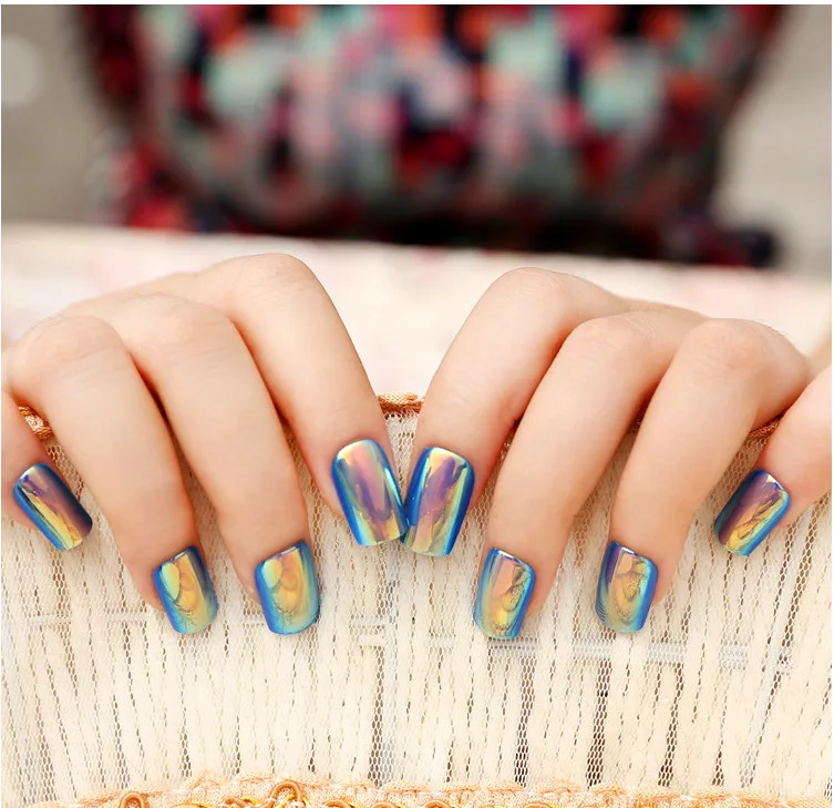 24 шт. полное покрытие темно синие самоклеющиеся накладные ногти на чистый цвет