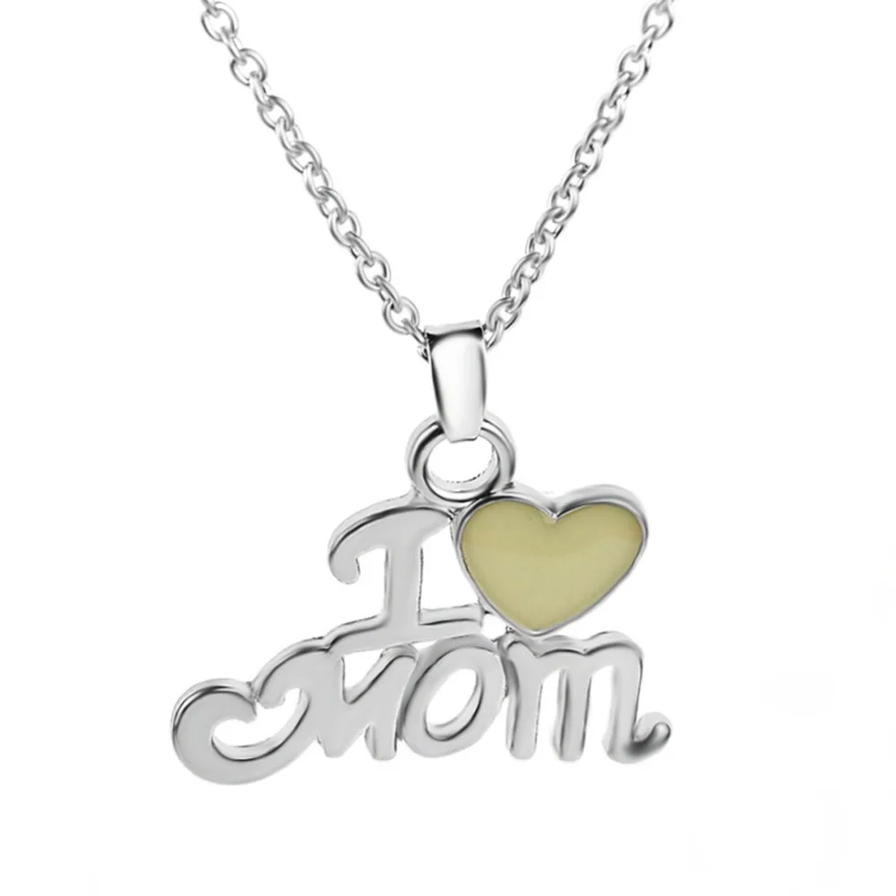 Ожерелье с надписью LOVE MOM светящееся ожерелье в форме сердца для женщин подарок
