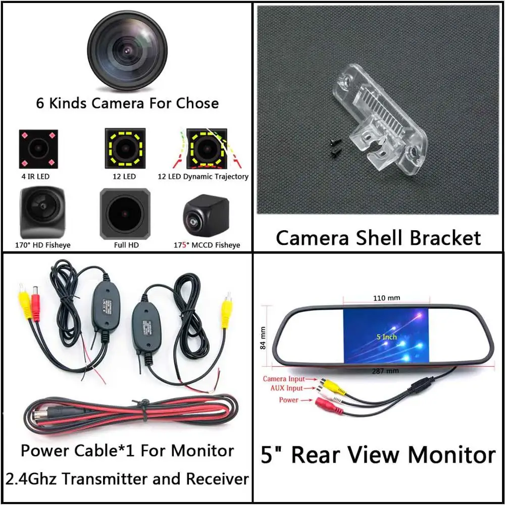 Cam Wirelss 5 Mirror 175 градусов рыбий глаз MCCD 12LED HD камера заднего вида для Mercedes Benz R GLS SLK CLS класс ML350 W220 W203 W211 W209 W219 R171 - Название цвета: Cam Wirelss 5 Mirror
