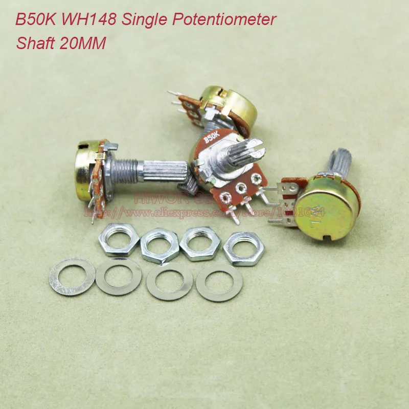 (10pcs/lot) B50K 50K OHM 50KOhm WH148 Linear Single Rotary Potentiometer Pots Shaft 20MM With Nuts and Shim B50K-20MM | Электронные