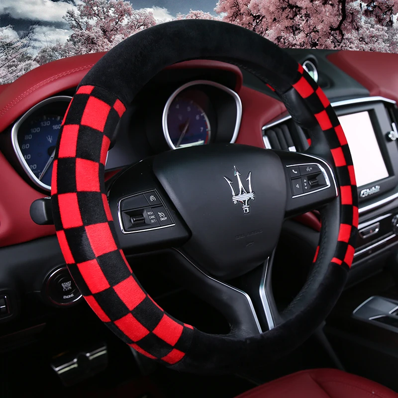 

Universal Carr plush Steering-Wheel Covers Anti-slip Skidproof Durable 37-38CM/15" Dynamic Fibre Handmade Steering Wheel Cover