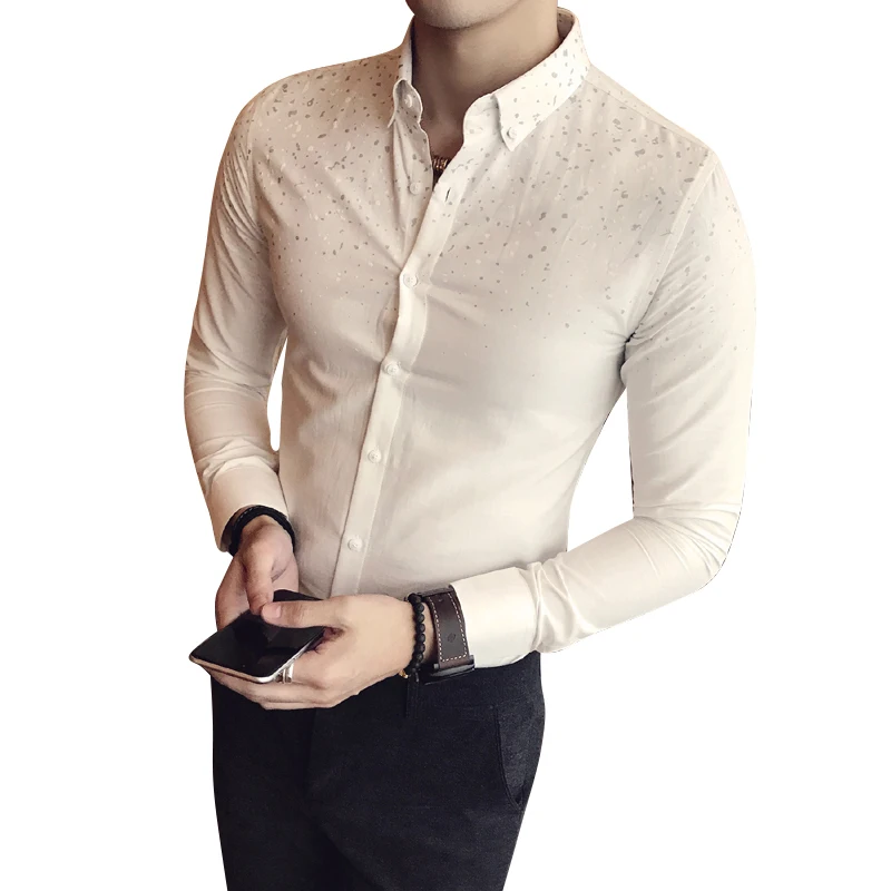 Летняя новая мужская рубашка с длинным рукавом приталенная модная простая