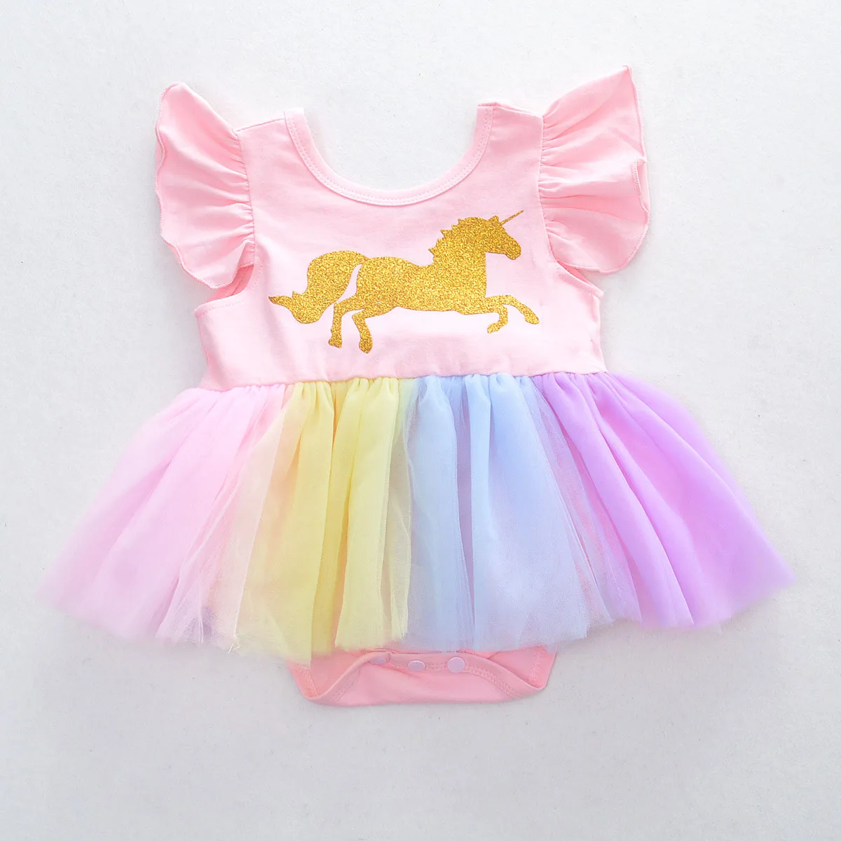 

2019 Rainbow Muqgew Baby Dresses Flower Girl Sequins Pink Lace Newborn Dress Princess for Birthday Party Cotton Short Dress Kids