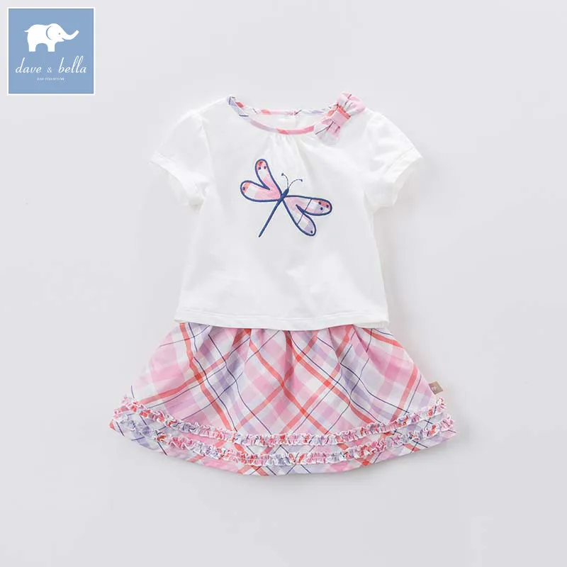 Dave bella/летние комплекты одежды для малышей Детские Топы + юбка костюмы из 2