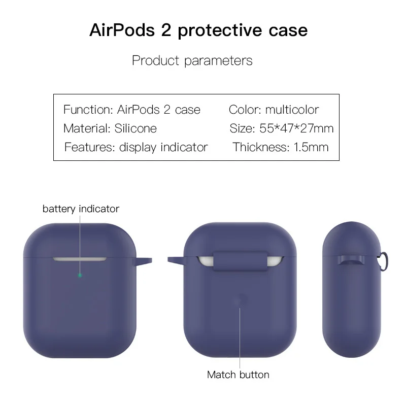 Чехол для наушников Apple AirPods 2 чехол силиконовый чехол беспроводные Bluetooth наушники Air Pods 2 Чехол защитный чехол для AirPods чехол