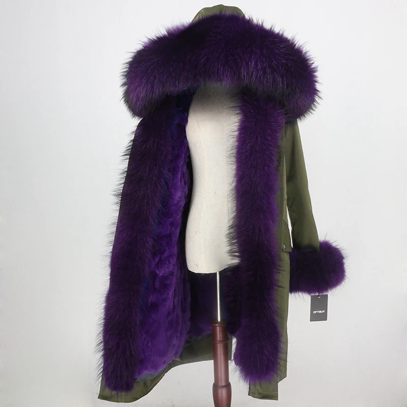 green purple OFTBUY Водонепроницаемый куртка-парка зимняя куртка Для женщин из натурального меха, пальто из натурального меха енота меховой воротник с капюшоном подкладка из натурального кроличьего меха с отсоединяемым - Цвет: green purple