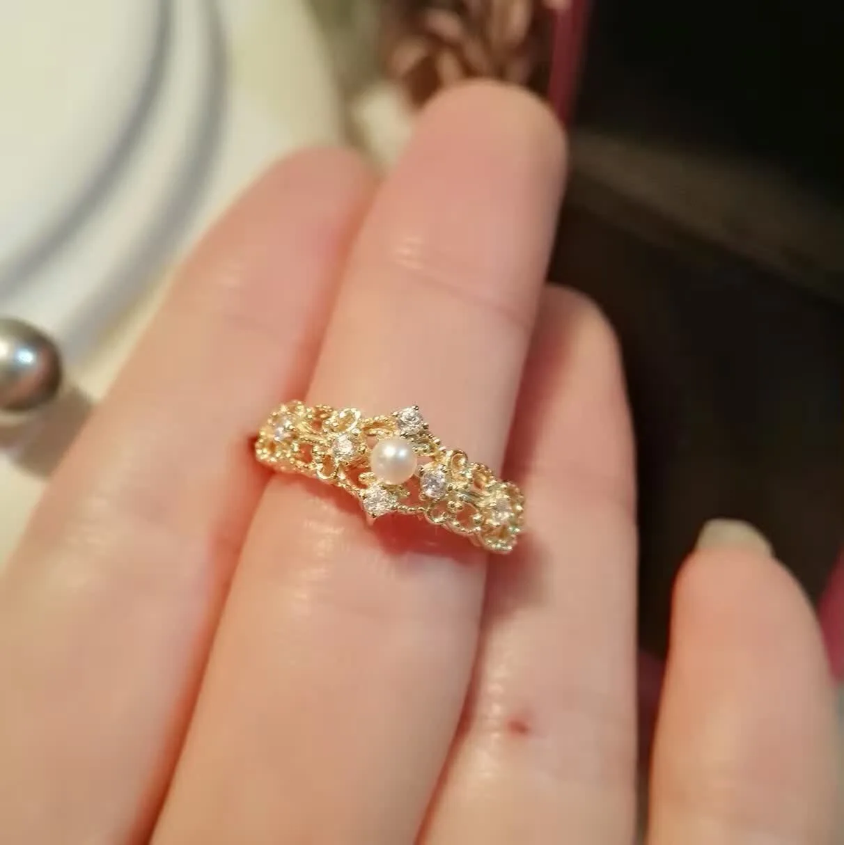 Женское кольцо с пресноводным жемчугом|Кольца| |