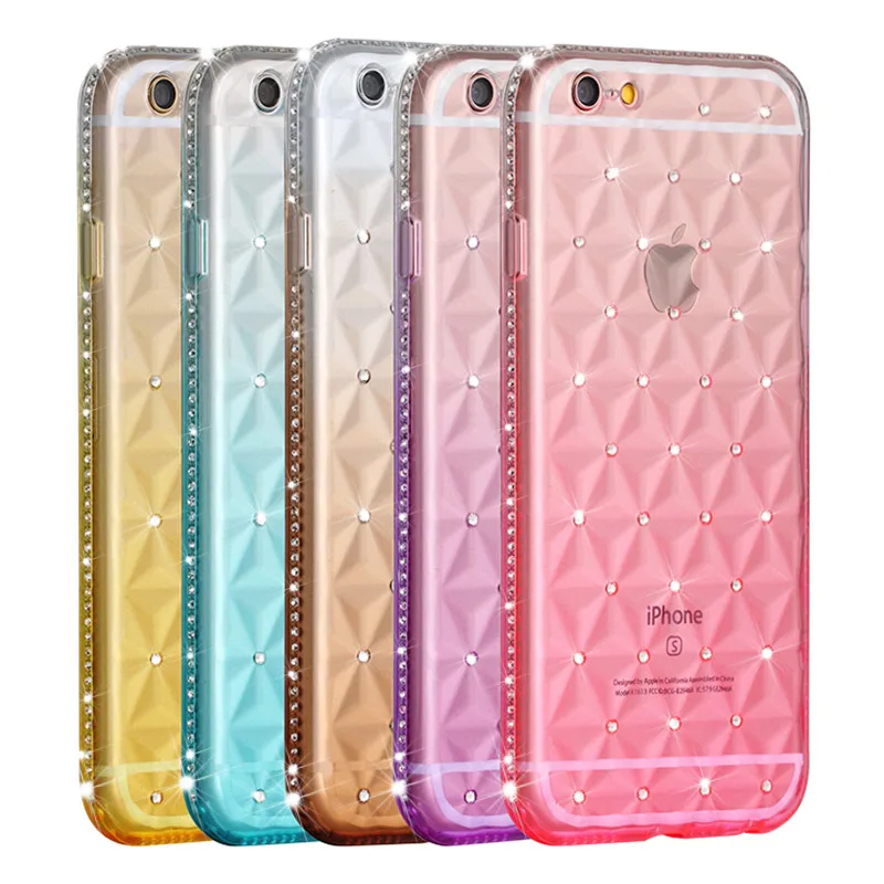 6S &amp Plus Bling Diamond-shaped 3D Gradients Silicone Case For iPhone 6 S Coque TPU Glitter Cover / |