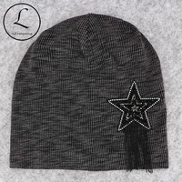 gzhilovingl casual autumn winter beanies hats for womens ladies soft cotton star tassel bead ribbed slouchy hats girls skullies