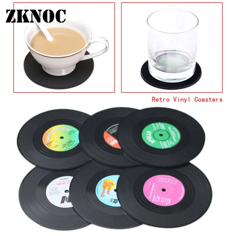 

6Pcs Retro CD Record Tableware Placemat Cup Mat Coffee Placemat Coasters Vinyl Coaster coffee Mug dish Cup cutlery kitchen Mat