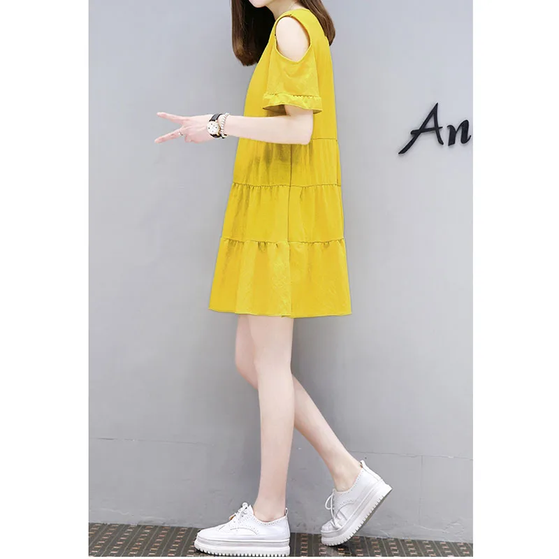 Женское летнее платье с коротким рукавом круглым вырезом|Женские платья| |