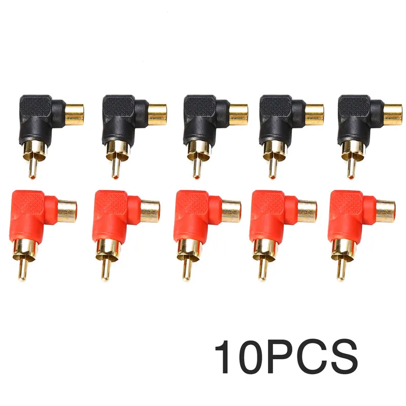 

RCA M/F Adapter Cable 10pc Right Angle 90 Degree RCA Male to RCA Female Connector Adapter Set Red Black