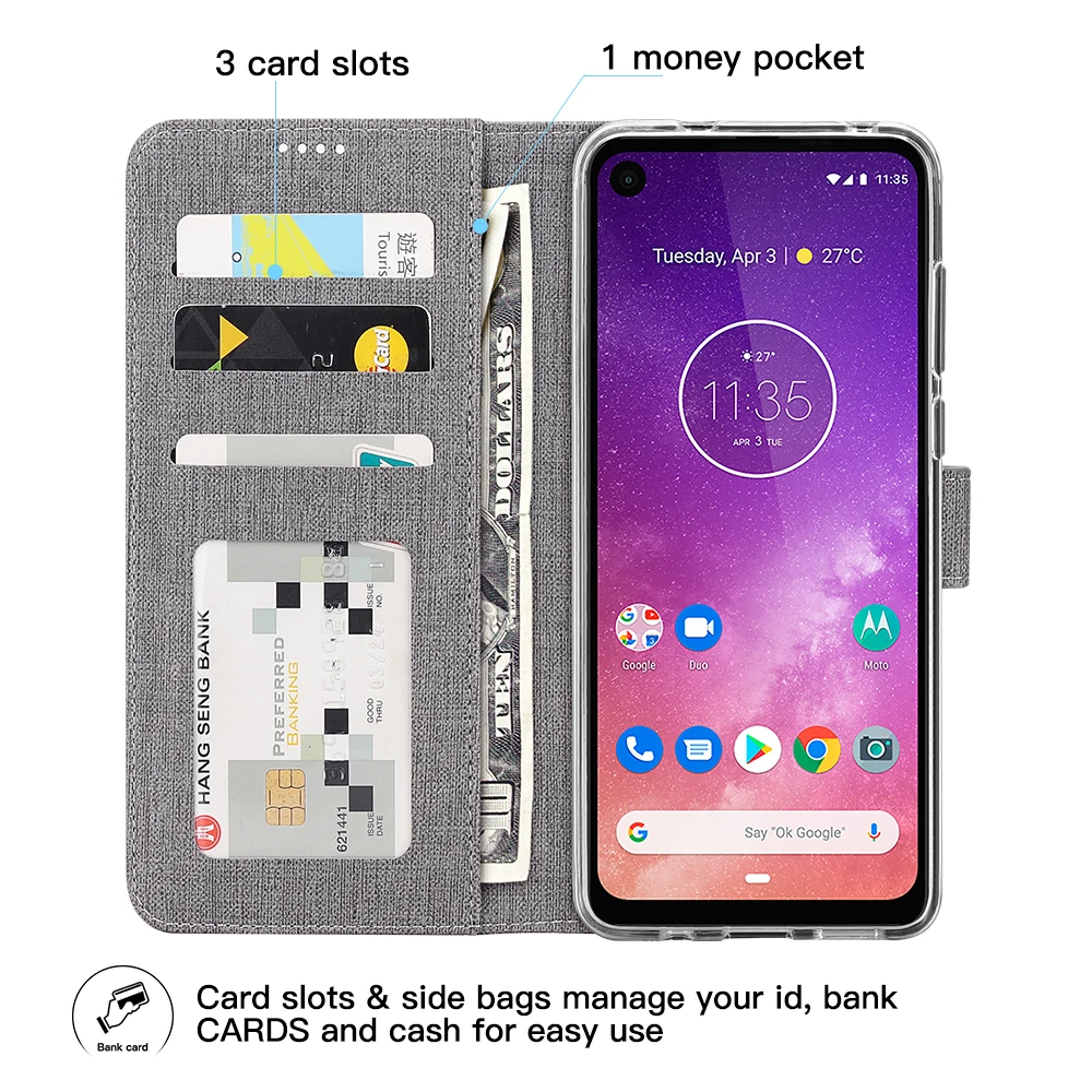 Винтажный кожаный флип-чехол для Motorola Moto One Vision кошелек с кармашком магнитный штатив Обложка для книги для Motorola Moto One Vision