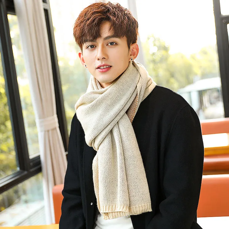Men's Cashmere Scarf male winter han edition joker contracted young men scarf 200*50 knitting wool students Christmas gifts