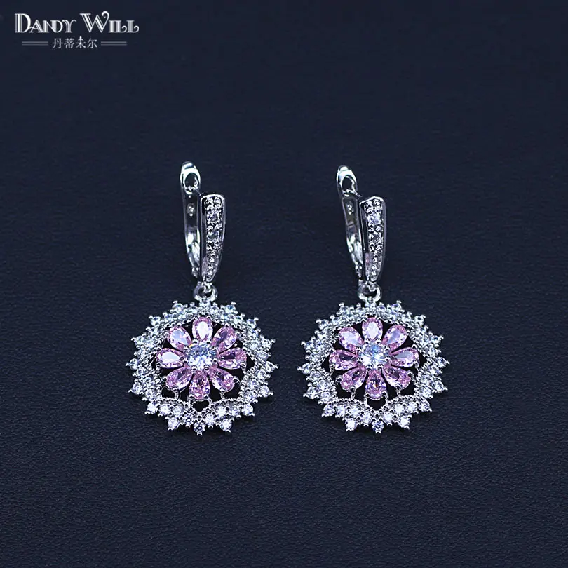 silver color Women Bridal Jewelry Sets Pink Zircon Necklaces Pendants Ring Earrings Bracelets With Stones Set of Jewelery | Украшения и