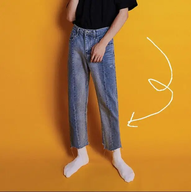 

S-XL! 2018 свободные прямые подходящие цвета джинсы неправильной формы для мужчин стирать воду для старой одежды боковые девять точечных брюк
