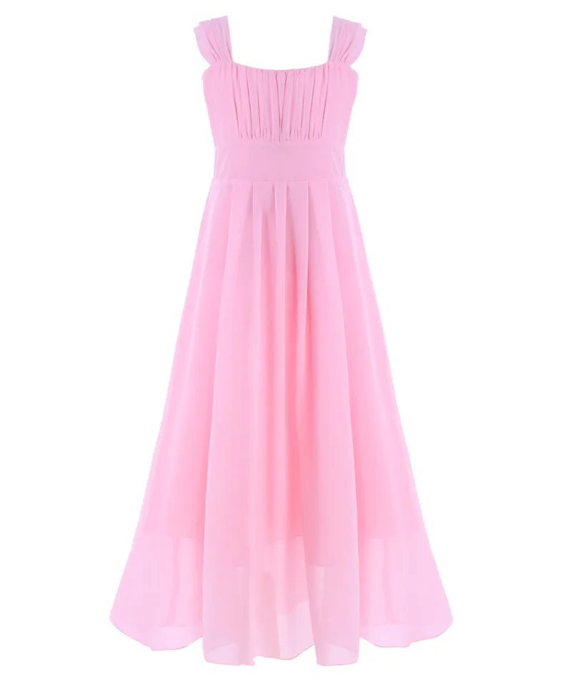 Pink IEFiEL/шифоновое платье с цветочным узором для девочек; Детские нарядные Вечерние платья подружки невесты на свадьбу; бальное платье принцессы на выпускной; торжественное платье - Цвет: Pink