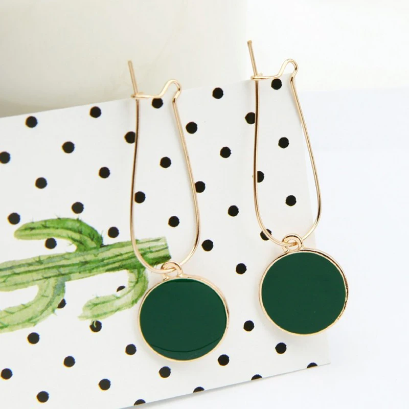 New Fashion Green Color Round Shape Bohemian Vintage Geometric Brinco Korean Earrings Drop For Women Party Jewelry | Украшения и