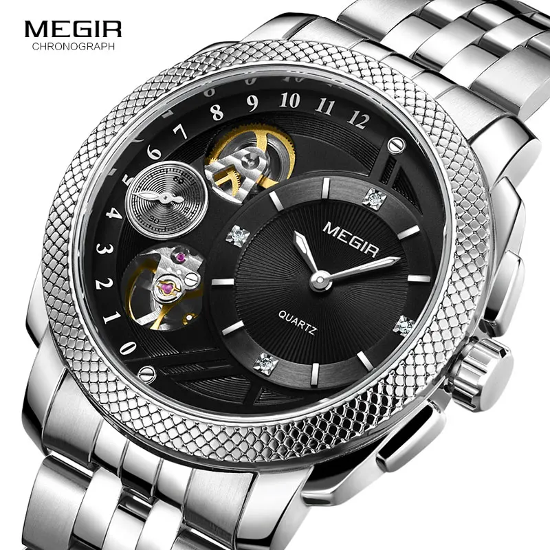 Мужские Стальные кварцевые часы Megir аналоговые наручные Montres с декоративным