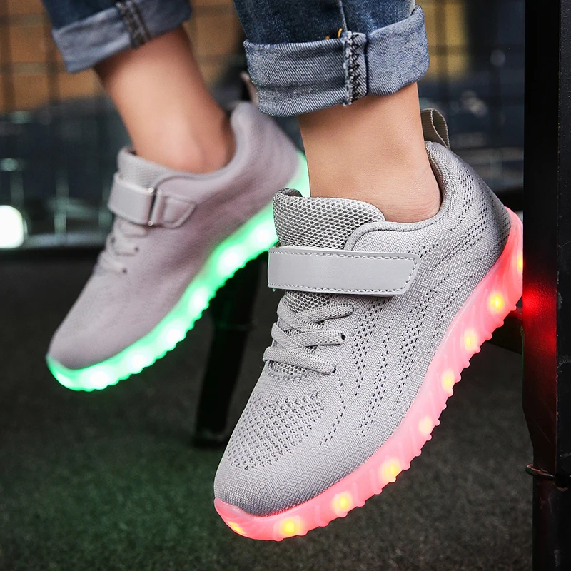 2018 Autumn Children Led Shoes Breathable Fashion Light Up Sneakers with USB Charging Boys/girls Casual Luminous Kids | Детская одежда