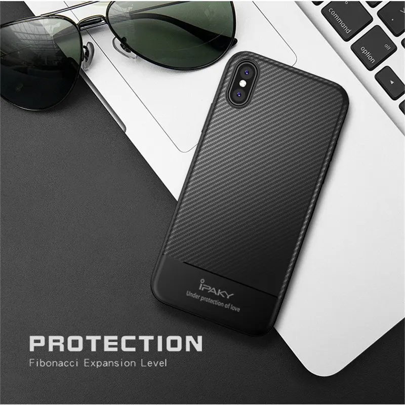 IPAKY смартфон Чехол для iPhone XR XS Max углеродного волокна Текстура ТПУ мобильный