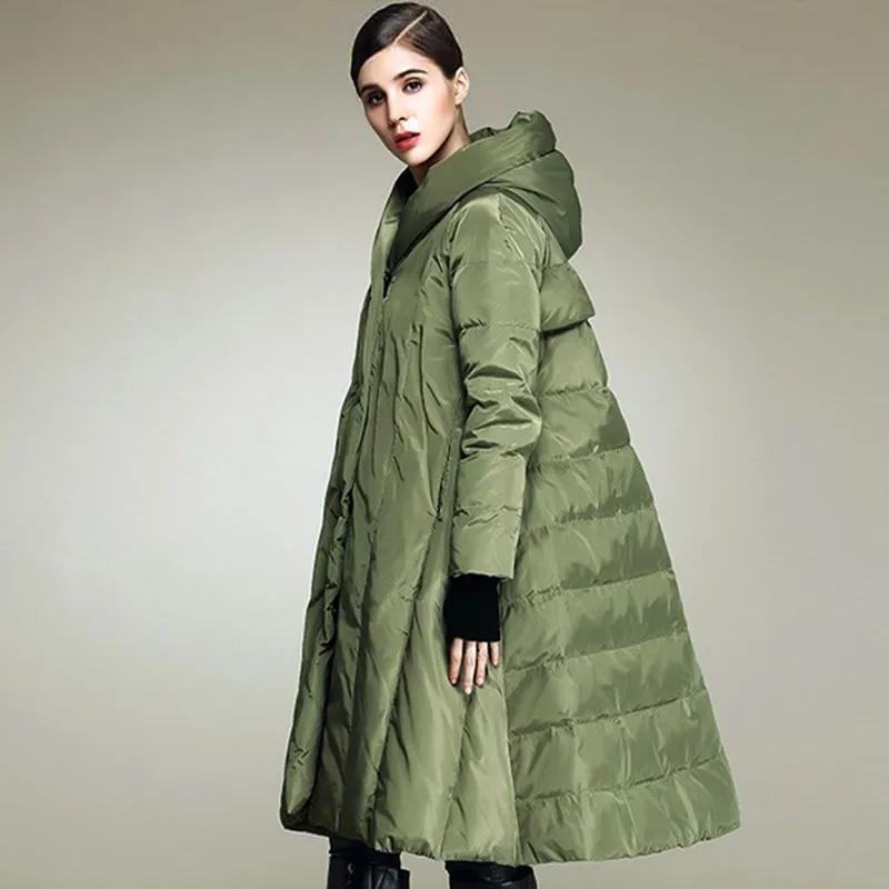 ArmyGreen Повседневная зимняя куртка для женщин, новая модная юбка, парка, свободный, плюс размер, уплотненный пуховик, пальто, сохраняющее тепло, длинное пуховое пальто для женщин, L219 - Цвет: ArmyGreen