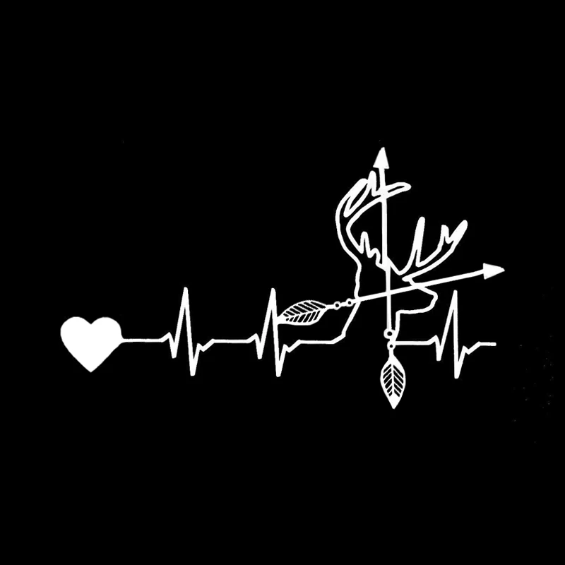 Наклейка на автомобиль QYPF 15.7*9.2CM с интересным сердцебиением оленя при охоте на оленей и лукострельной декорацией, виниловая, силуэт движения экстремальный C16-1766.