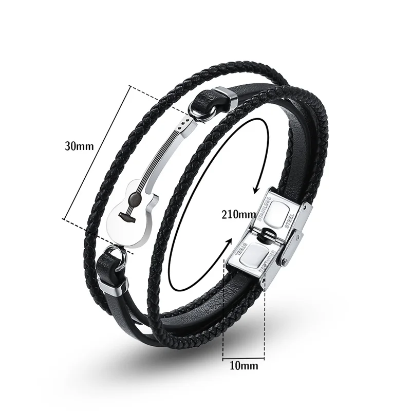 Новый Стиль Многослойные Кожаные Гитарные Гравированные черные браслеты V.YA