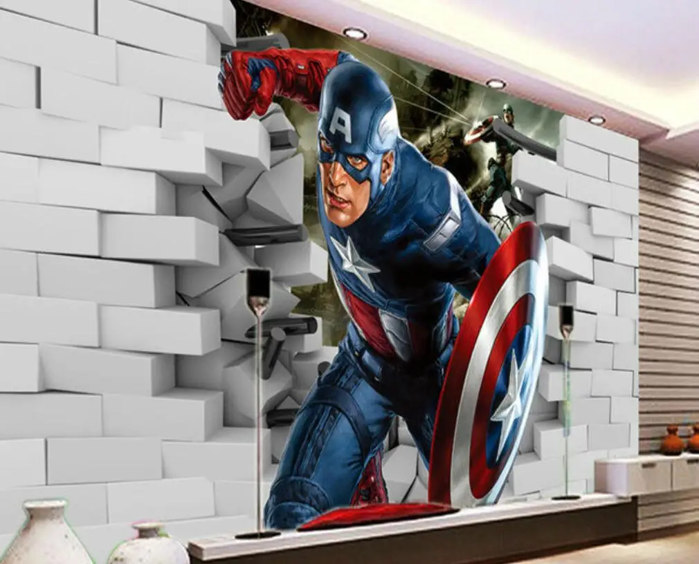 Пользовательские 3D Настенные обои 3D Капитан обои "Америка" Мстители фото обои классная комната для мальчиков Фреска ТВ фоновые обои
