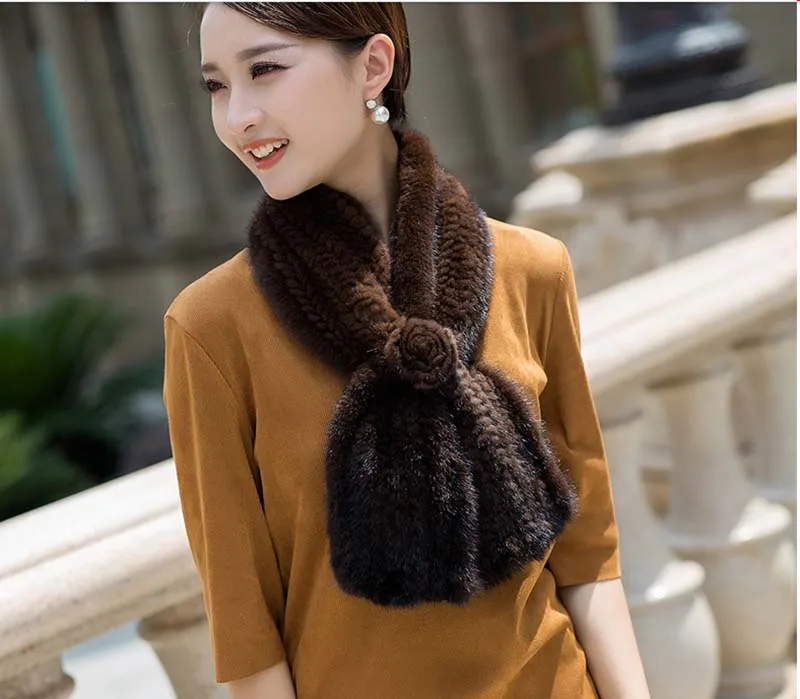 

Women's Real Mink Fur Scarves Brown Warm Fashion Winter