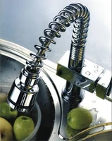 Free shipping Polished Chrome single hole pull out Spring kitchen faucet