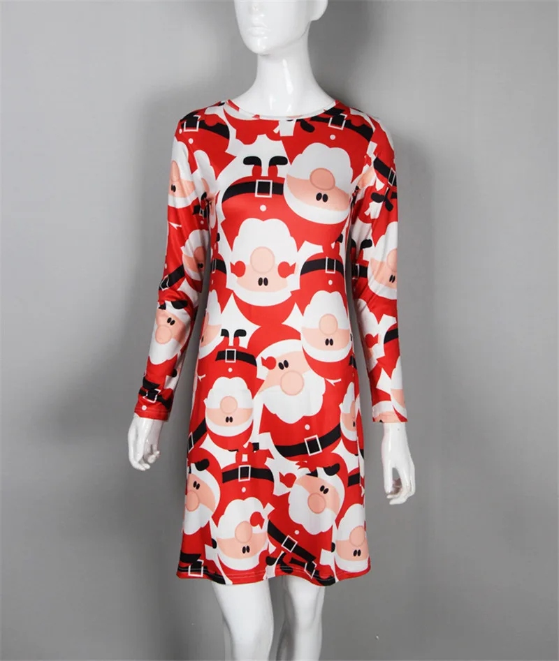4XL 5XL Large Size Dress Casual Printed Cartoon Christmas Dress Autumn Winter Long Sleeve A-line Dress Plus Size Women Clothing