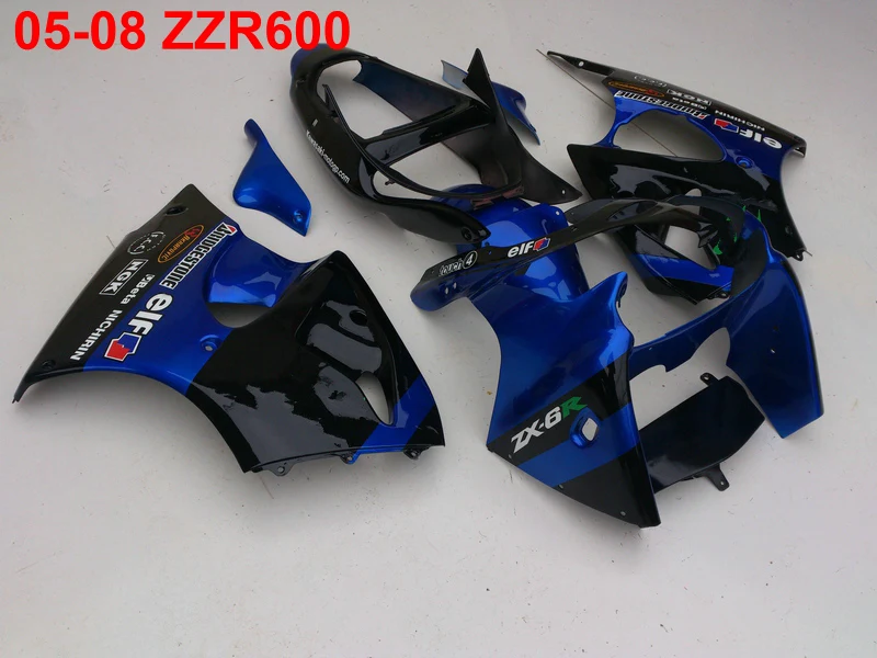 Литьевая форма 100% подходит для Kawasaki Ninja ZZR600 05 08 Обтекатели синего и черного цвета