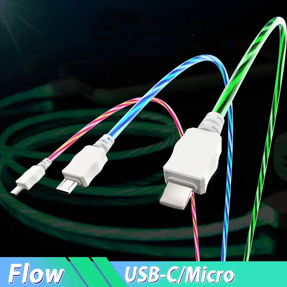 Светодиодная светящаяся usb кабель типа C кабели для зарядки мобильных телефонов