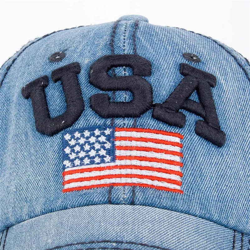 Бейсболка с вышивкой флага США джинсовая кепка унисекс хит продаж женские кепки