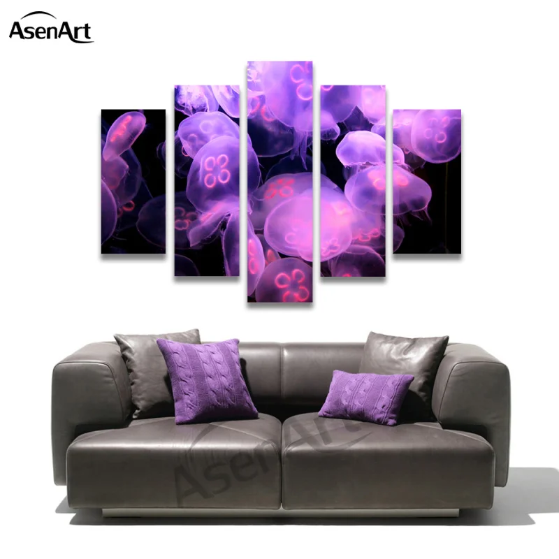5 шт. настенная живопись Медузы морской мир животные картина фиолетовая холст