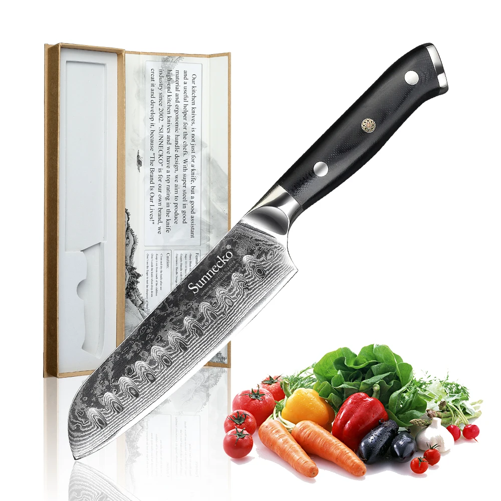SUNNECKO 5 дюймовый дамасский нож Santoku японский VG10 стальной сердечник бритва острое