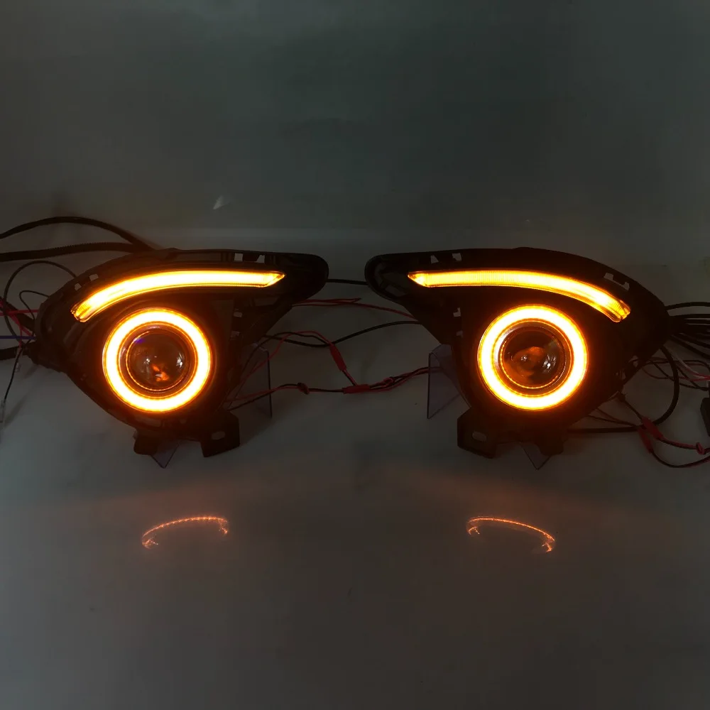 RQXR противотуманная фара вождение свет в сборе для Mazda 2 demio cob angel eye светодиодные дневные ходовые огни сигнал поворота