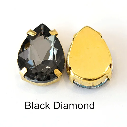 Black diamond Каплевидные стразы из разноцветного стекла с золотым клешом, хрустальные стразы для пришивания, блестящие стразы для одежды B1025 - Цвет: Black diamond