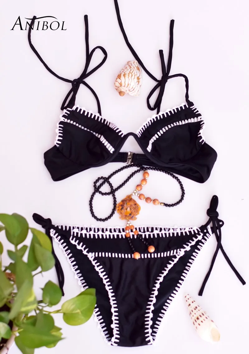 Женский купальник Anibol бикини с пуш апом и цветочным принтом ажурное трикотажное