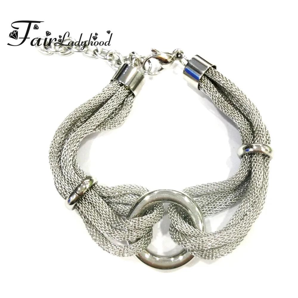 Модные женские браслеты FairLadyHood 2018 из нержавеющей стали, серебряного цвета, круглые амулетные браслеты, бижутерия для женщин